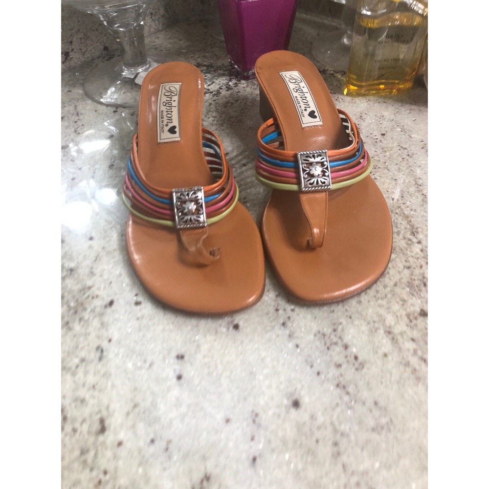 Brighton Kendal Tan Multi-color Leather Sandals Pink 6 M Italy Silver Filigree